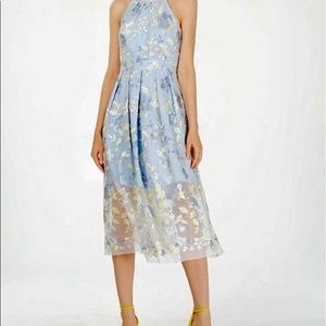 Vince Camuto Floral Embroidered Mesh Midi Dress